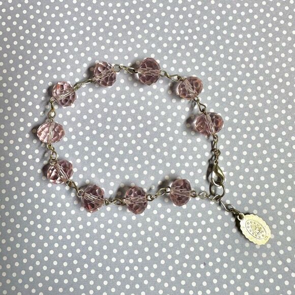 Pink Swarovski crystal religious charm bracelet - Picture 12 of 12